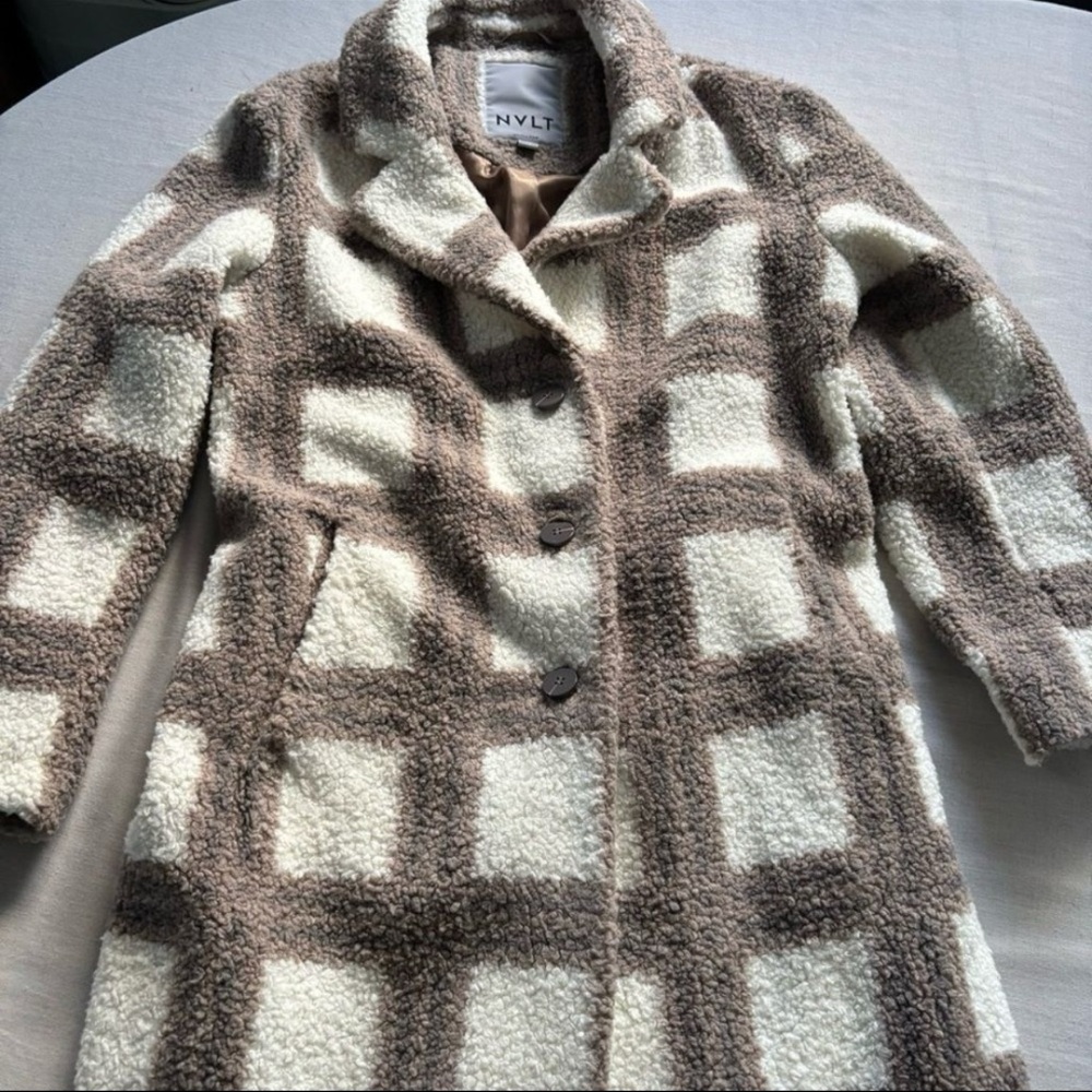 NVLT Women's Tan and Cream Plaid Teddy Jacket